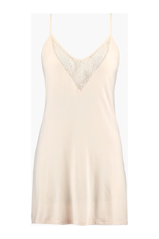 Lazy Days Satin Look Modal Silk Nightgown with Lace Detail and Deep Back Cutout