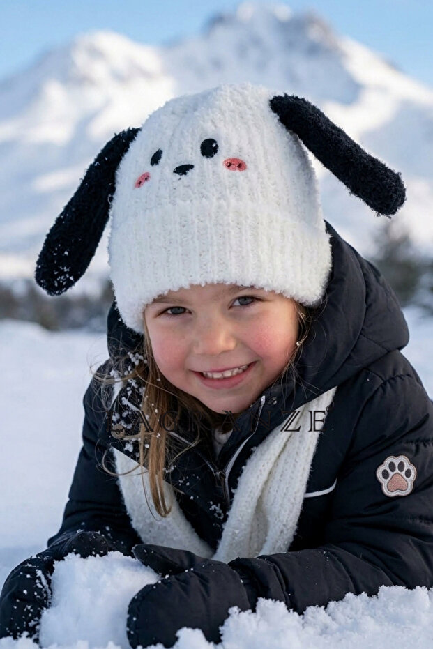 Embroidered Double Ear Figured Beret for 4-8 Year Old Girls