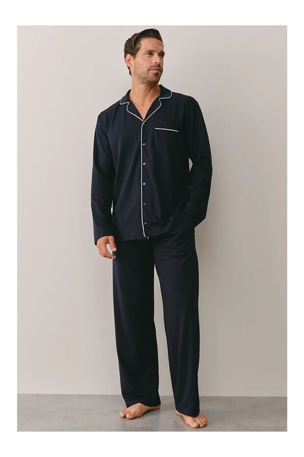 Cotton Classic Buttoned Men's Pajamas Set