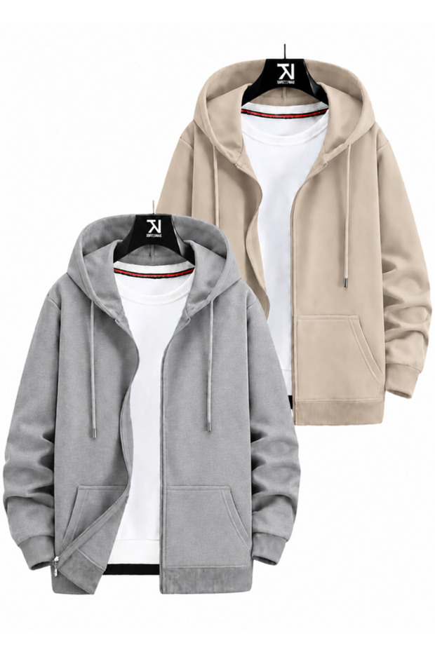 2-Piece Hooded Unisex Zippered Sweatshirt / Cardigan