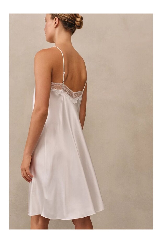 Silk Lace Detailed Square Collar Strap Women's Nightgown