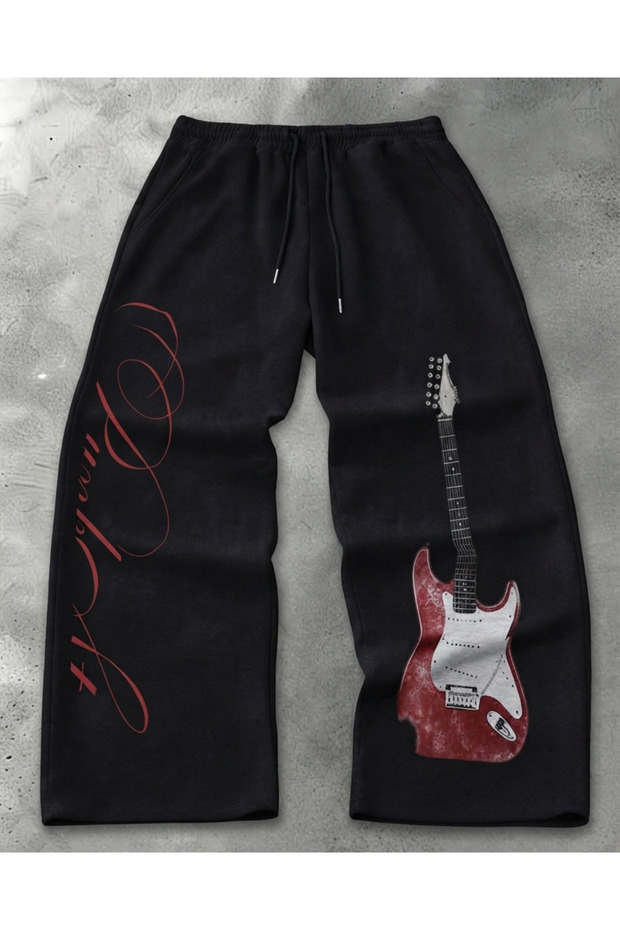 Guitar Detail Printed Oversize Baggy Sweatpants