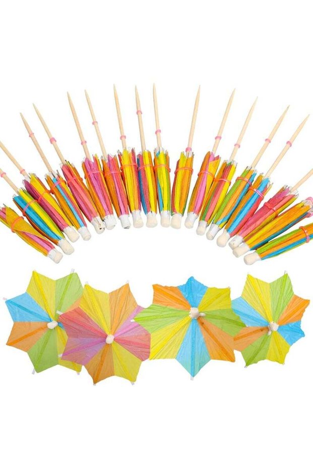 30Pcs Umbrella Cupcake Toppers Colorful Paper Umbrellas Drink for Summer Hawaiian Cake Topper Decorations