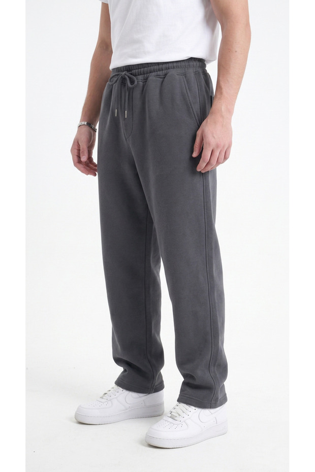 Men's Smoked Oversize 3 Thread Loose Sweatpants Cotton Soft Back Pocket Baggy Pipe Leg