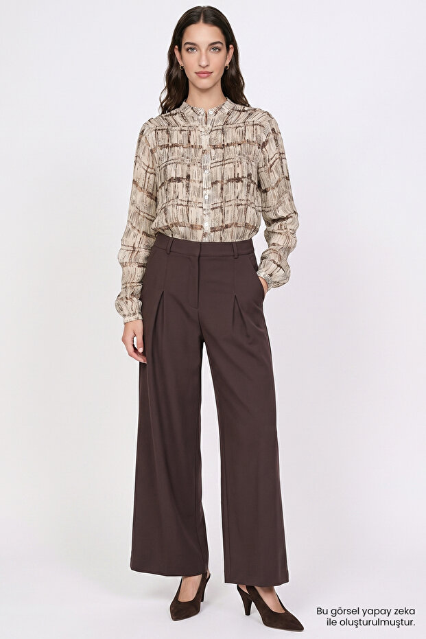 Wide Leg Pleated High Waist Regular Trousers