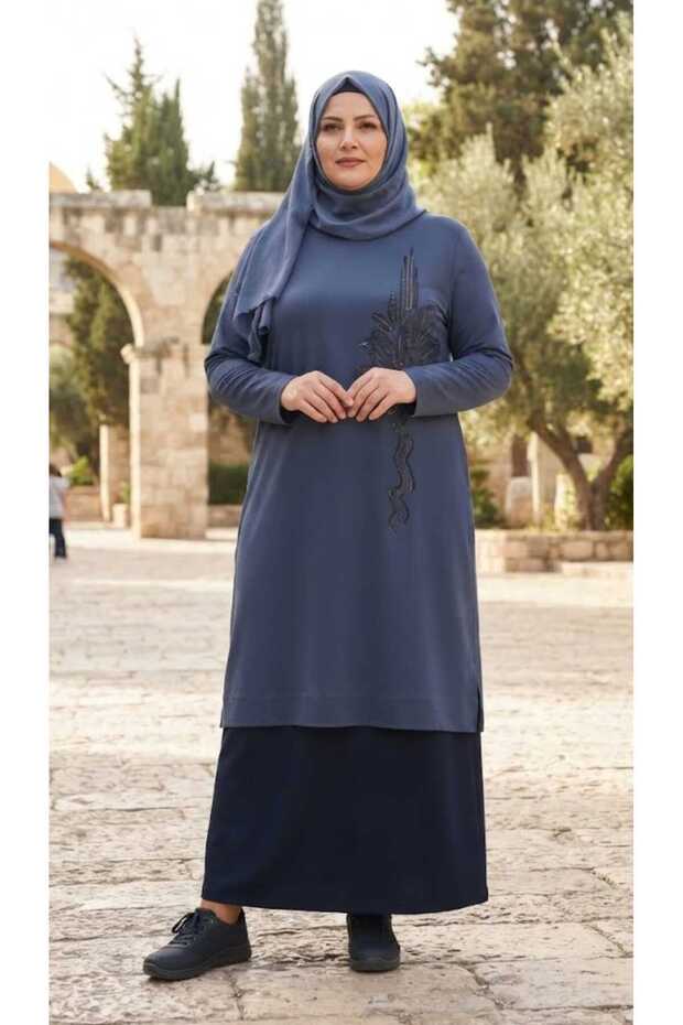 Plus Size Tunic with Wide Sleeves That Extend down to the Waist, Drawstrings, Length 100cm, Combed Cotton