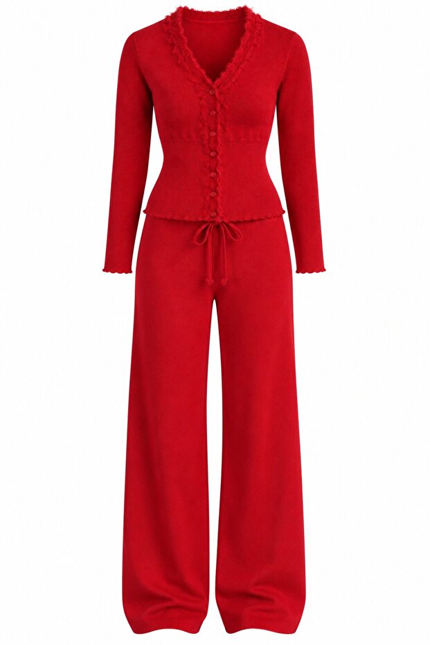 Red Lace Double Knitwear Set - 2Y2602