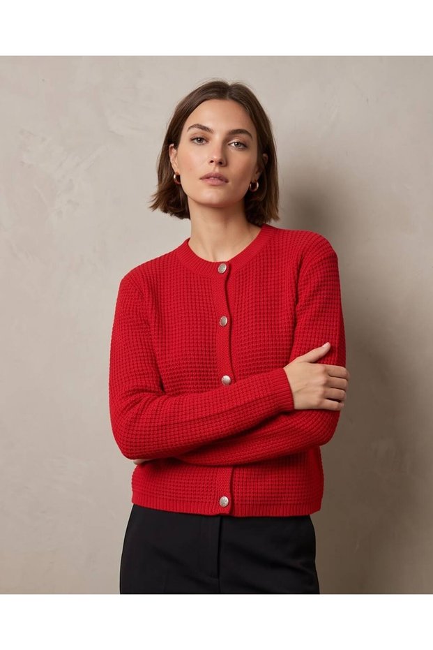 Button Detailed Thessaloniki Knit Soft Textured Knitwear Cardigan