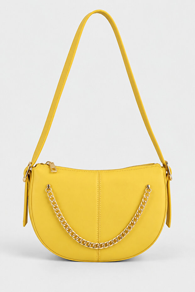 Marly women's faux leather shoulder bag with chain accessory - yellow