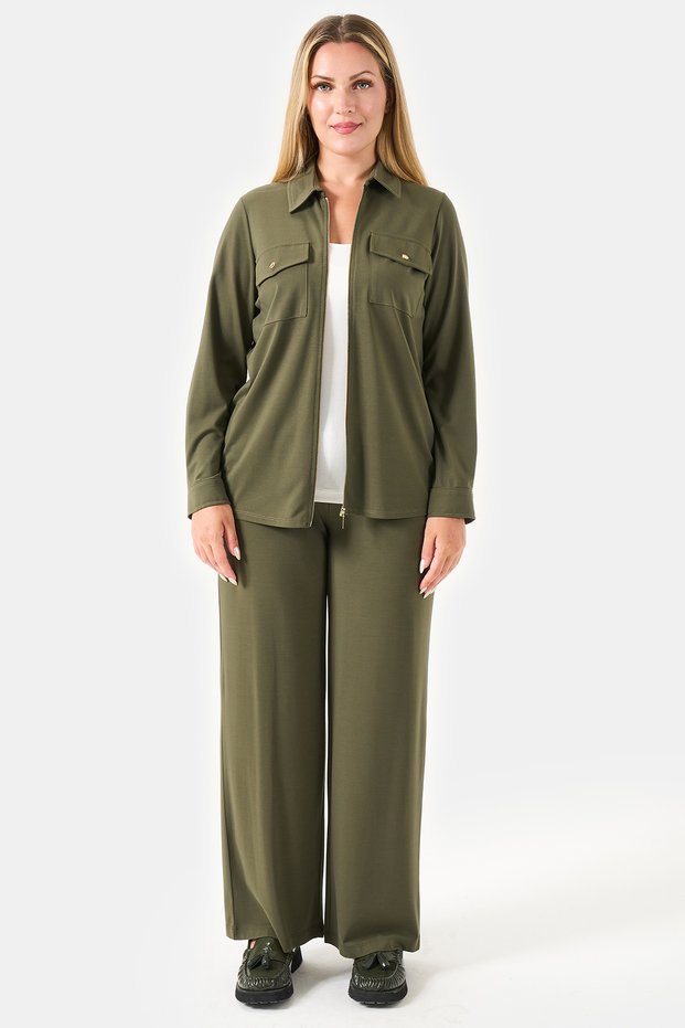 30230Ts Khaki Elastic Waist Tube-Let Cuffs Knitted Pants