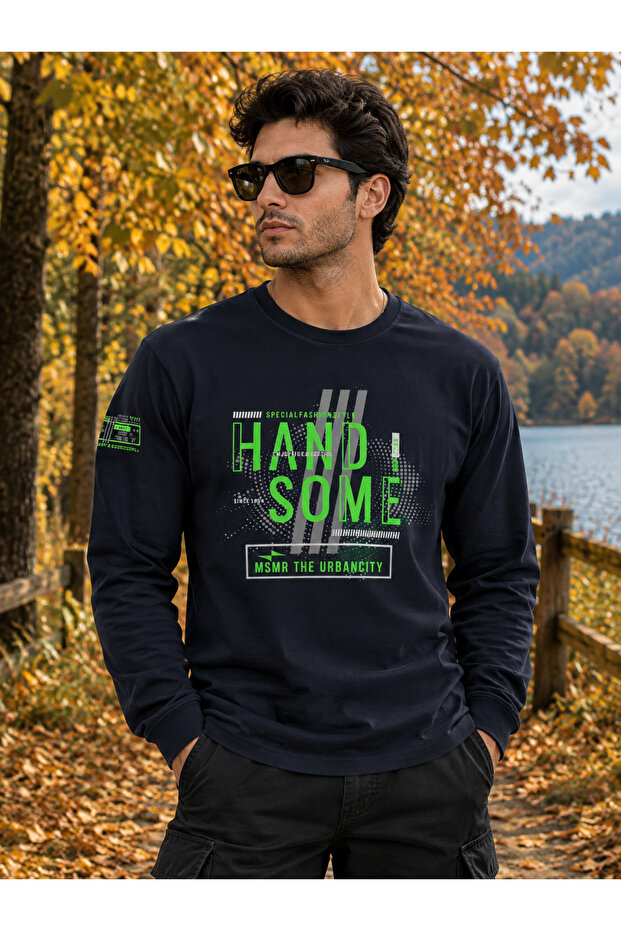 Men's Crew Neck Basic Printed Sweatshirt