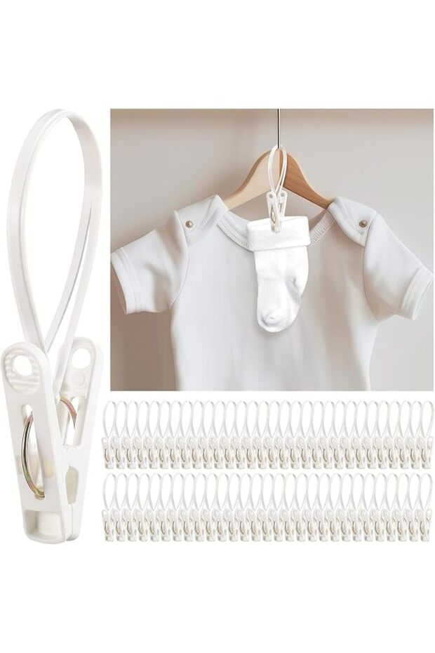 60 Pack Laundry Hooks with Rope, Non-Slip Clips, Strong Grip, Multi-Purpose for Baby Clothes