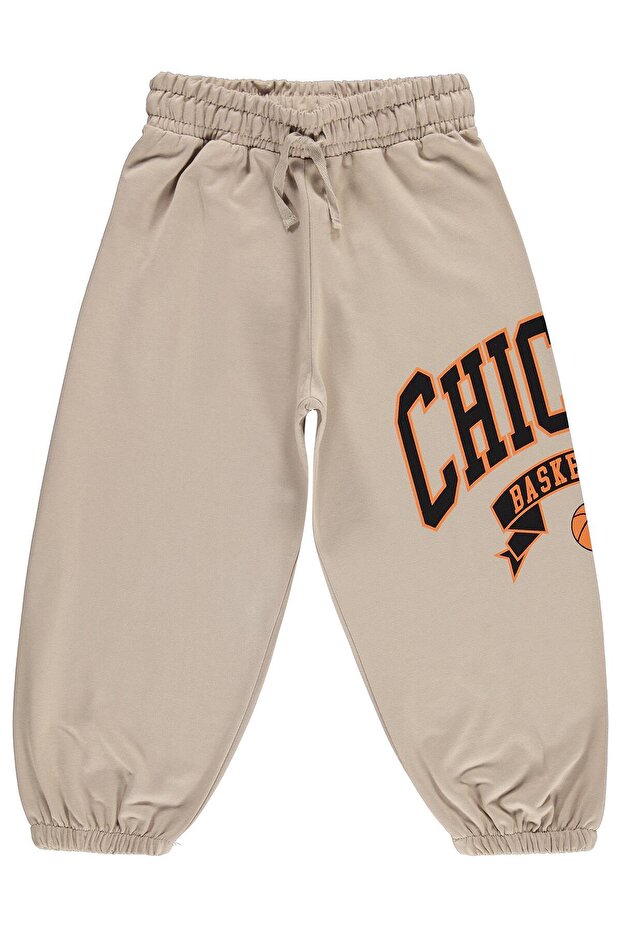 Boy's Chicago Basketball Sweatpants | 2 Rope Printed | School Nursery and Daily Use - Beige