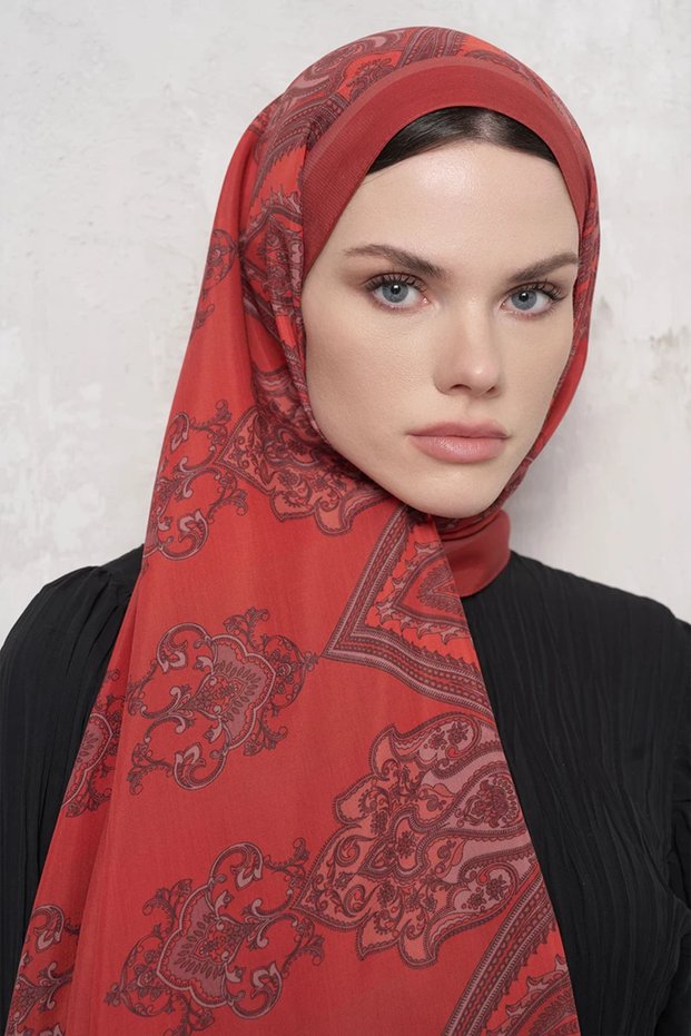 Floş Viscose Shawl Riseon Pattern - Red