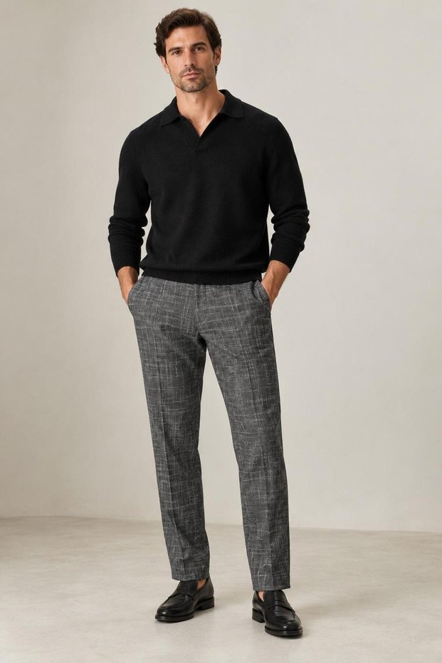 Textured Slim Fit Fabric Trousers