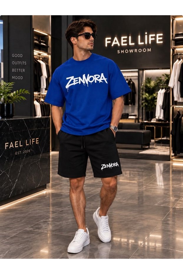 Zenvora Printed Oversize Cotton T-Shirt Shorts Premium Set