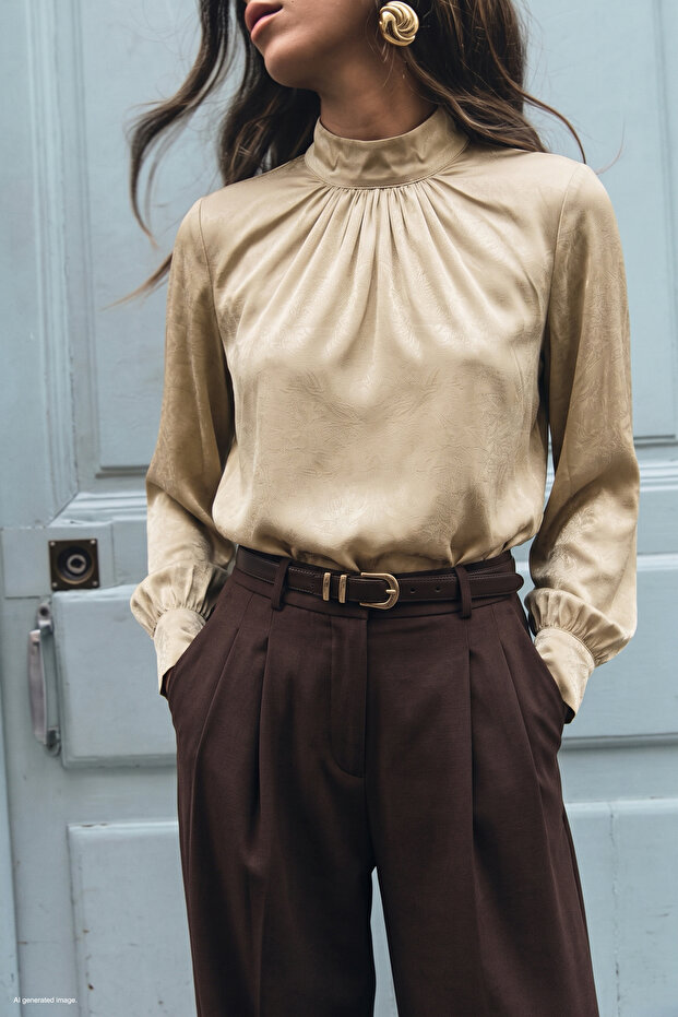 Long Sleeve Blouse - Beige