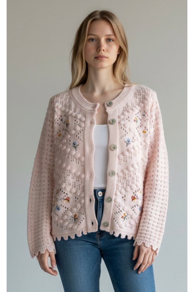 Flower embroidered cardigan