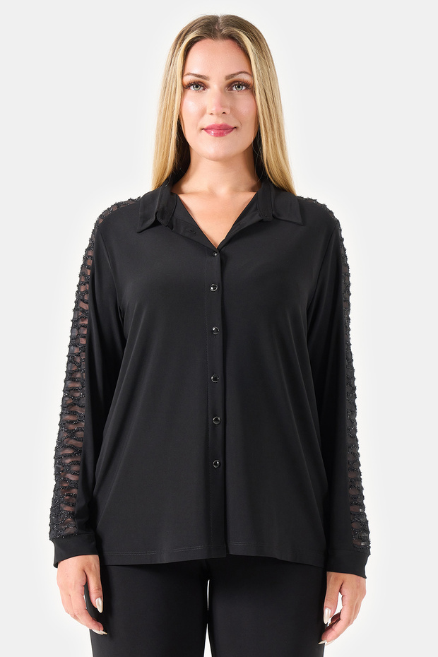 11013Ts Stylish Knitted Blouse with Black Lace Details