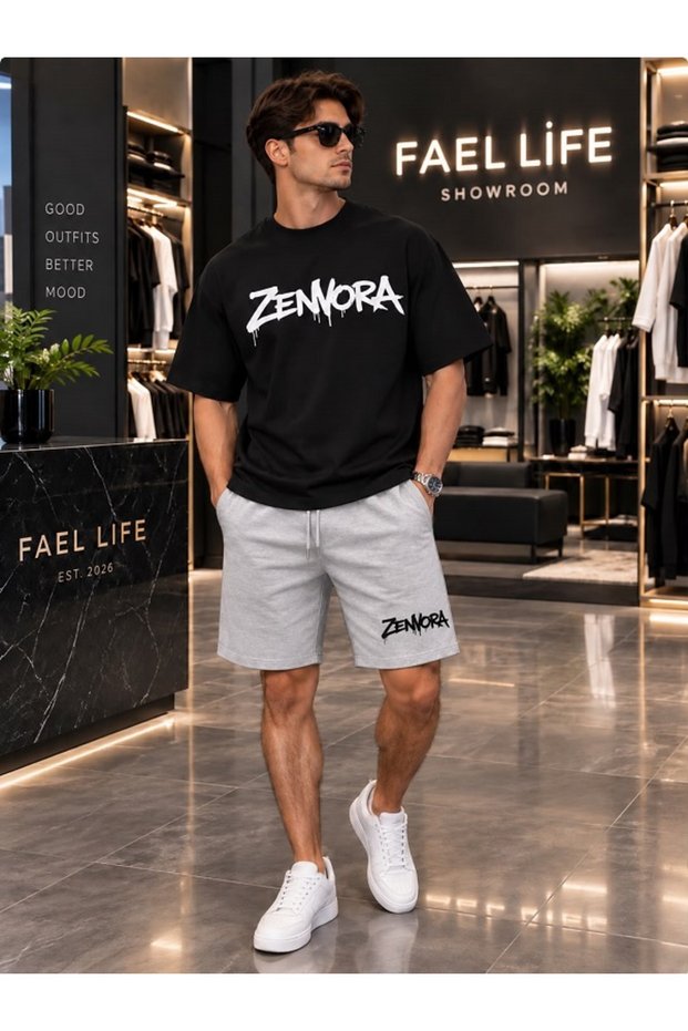 Zenvora Printed Oversize Cotton T-Shirt Shorts Premium Set