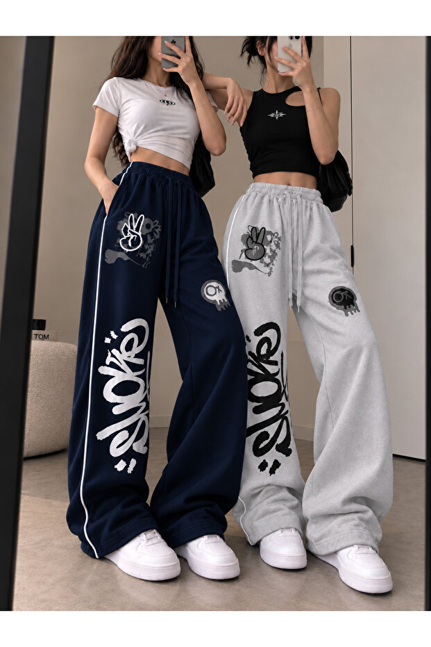 Women's 2-Pack Side Strip Fluted Graffiti Axolotl Printed Loose Fit Comfortable Women's Sweatpants