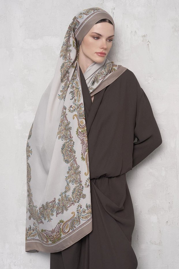 Floş Viscose Shawl Sheer Pattern - Beige