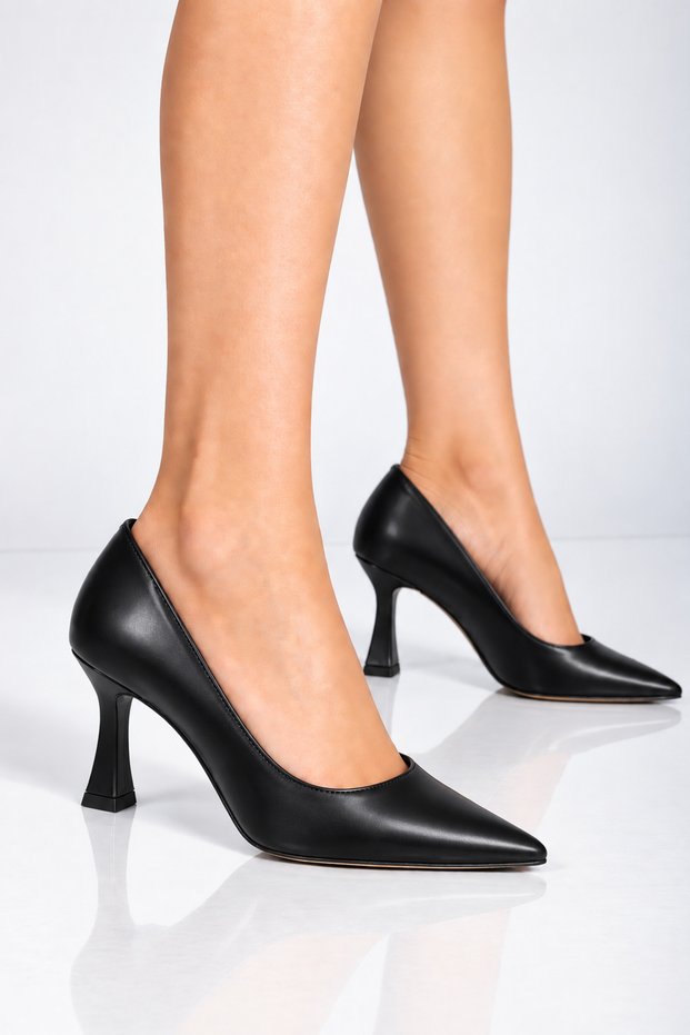 Women's Black Leather Stiletto 6 cm