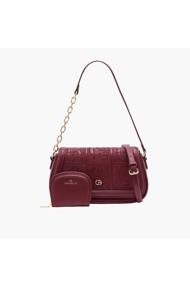 Embossed Shoulder Bag with Pouch