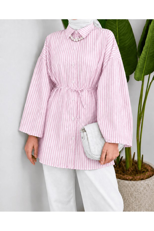 Pink & White Striped Belted Tunic