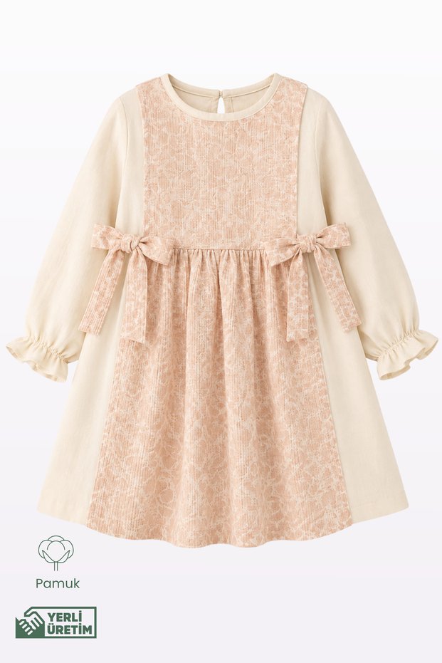 Baby Girl 100% Cotton Long Sleeve Muslin Dress with Bib Detail