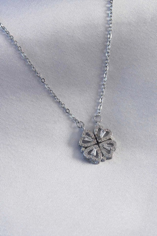 316L Steel Silver Color Openable Clover Model Women's Necklace - Tj-Bko7291