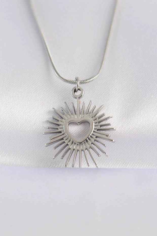 316L Steel Chain Silver Color Heart Sun Design Necklace Tj-Bko8658