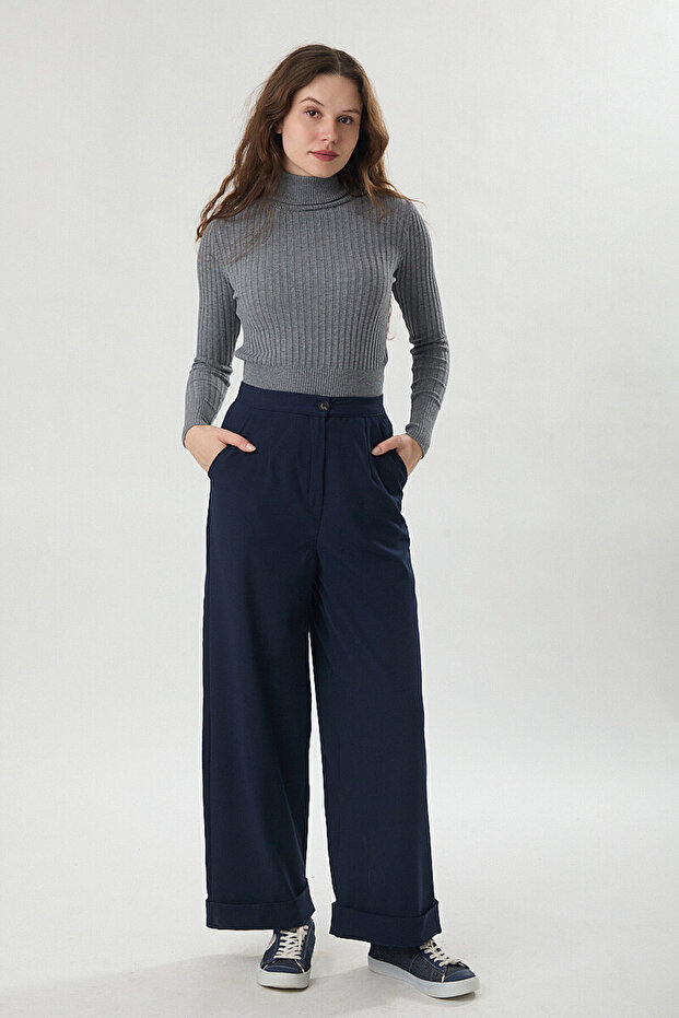 Double Leg Polyviscon Trousers Navy Blue