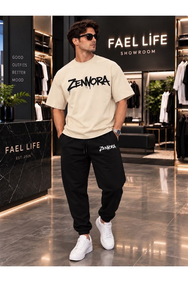 Zenvora Printed Oversize Cotton T-Shirt Tracksuit Premium Set