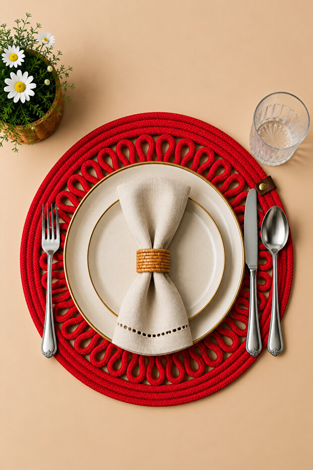 Decorative Single Placemat Patterned Tricot Model Round American Style Placemat Knitted Placemat Handmade Stylish Table Decoration Dining Table Breakfast Table Tableware Decor Home and Kitchen Accessory