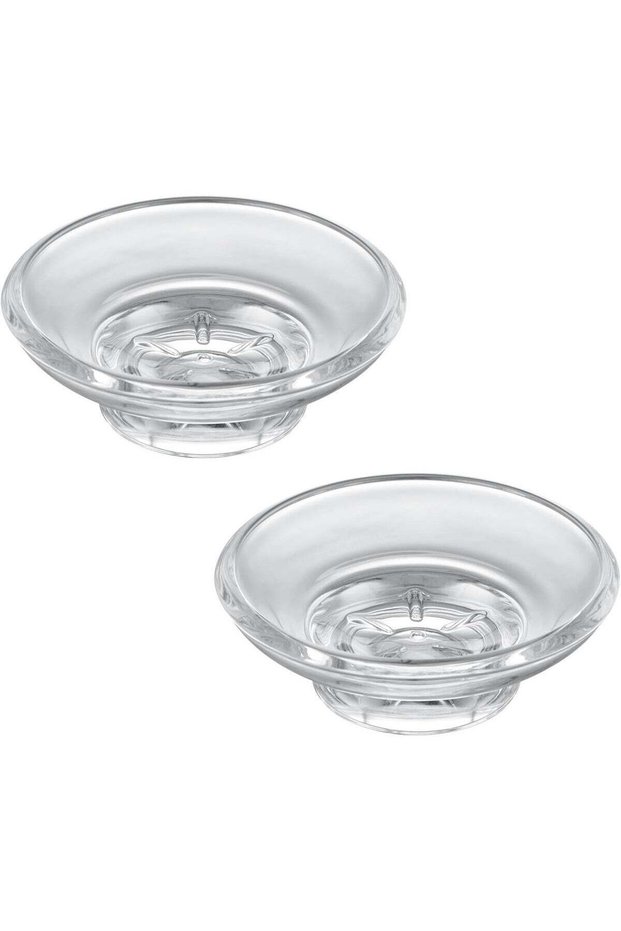 Glass Soap Dish 2 Pack, Bathroom Round Transparent Soap Holder, Soap Tray for Bathroom Countertop Kitchen Sink Glassware