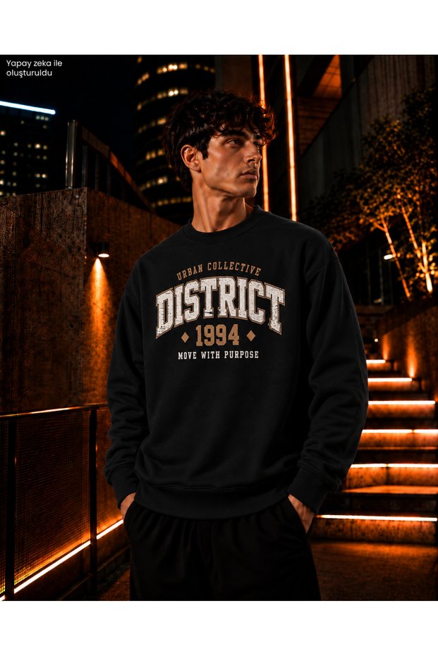 Men's District and Taba 1994 Written Crew Neck Casual Regular Fit Sweatshirt