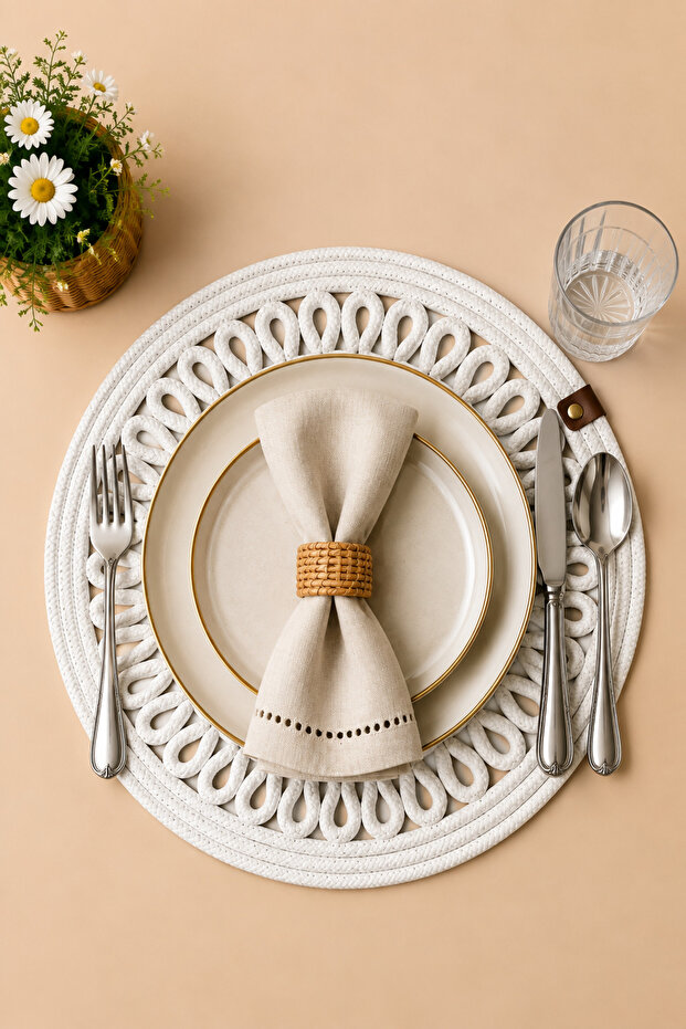 Decorative Single Placemat Patterned Tricot Model Round American Style Placemat Knitted Placemat Handmade Stylish Table Decoration Dining Table Breakfast Table Tableware Decor Home and Kitchen Accessory