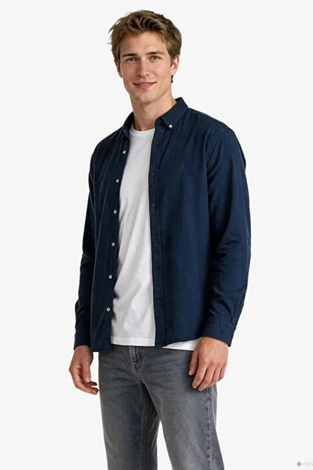Men's Navy Blue Regular Fit Shirt