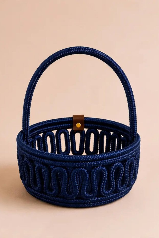 Decorative Knitted Basket with Handles (19X7 cm) |   Multi-Purpose Organizer & Candy Holder (12 Colors)
