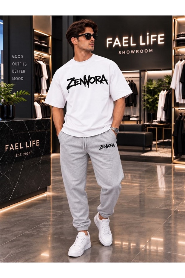 Zenvora Printed Oversize Cotton T-Shirt Tracksuit Premium Set