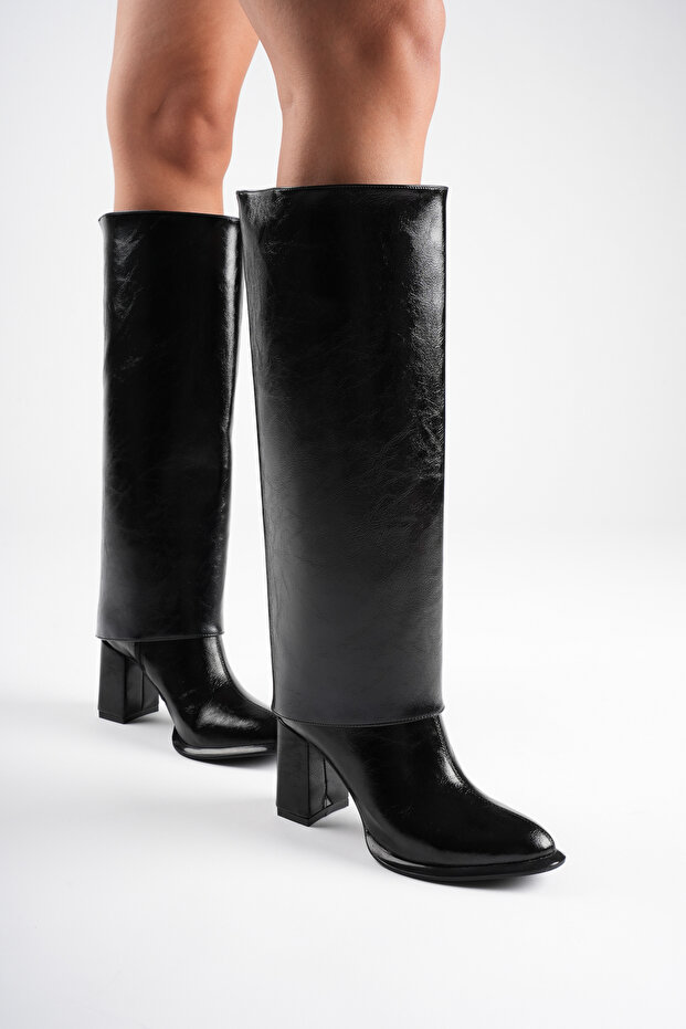 Women's Winter Black 2-in-1 Detachable Heel Thick Heeled Boots and Ankle Boots