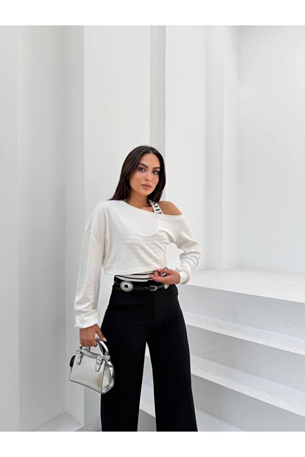 Single Shoulder Halter Neck Crop Blouse with Athlete Detail, Pack of 2