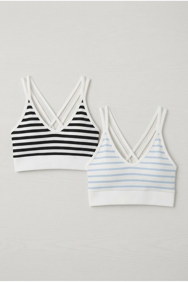 Women's 2-Piece Ribbed Fabric Striped Bustier Crop Top Black/Blue