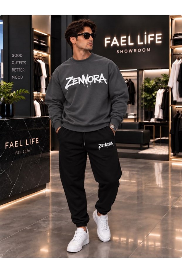 Zenvora Printed Sweatshirt and Sweatpants Oversize Premium Set
