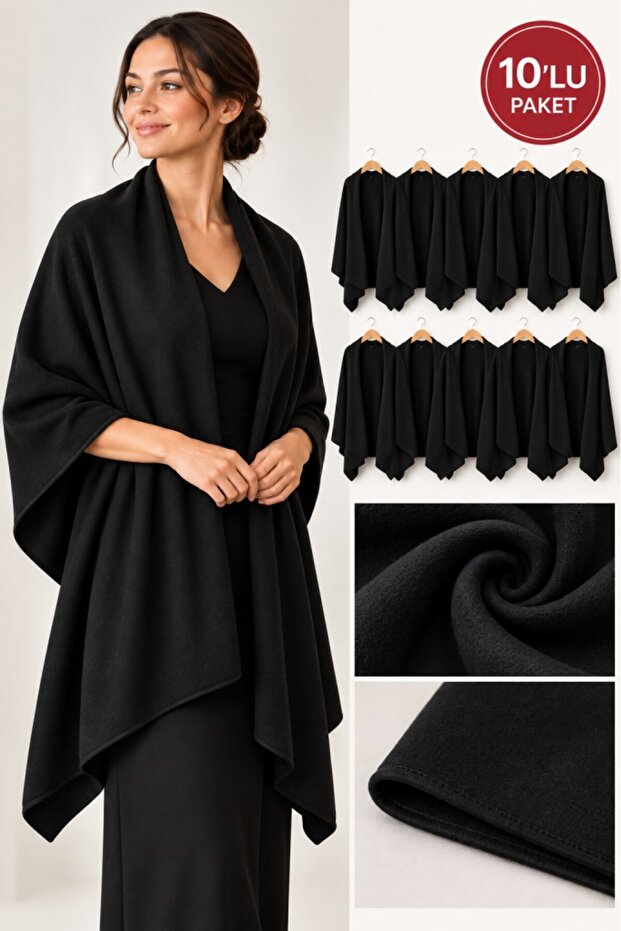 Pack of 10 Restaurant and Cafe Shawls Black 75X175 cm Thin Fleece Shoulder Shawls