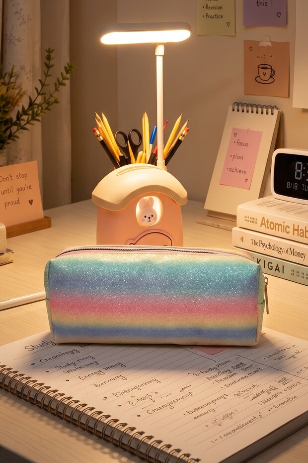 Glittery Rainbow Single Compartment Wallet Makeup Bag Pen Holder Pencil Case