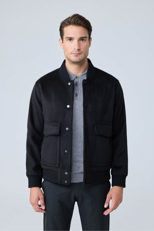 Men's Bomber Wool Cashmere Coat Black 4352Dngr