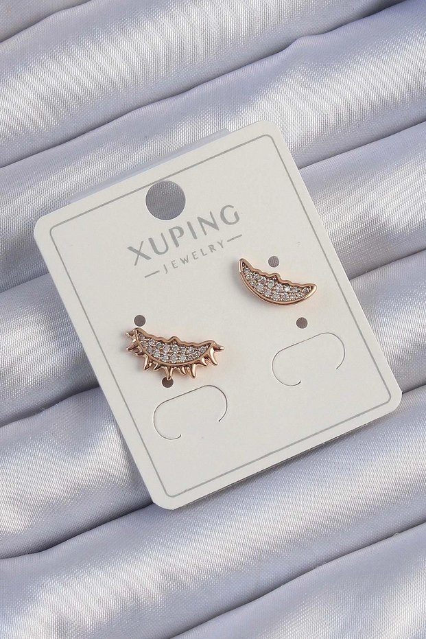 Xuping Rose Color Zircon Stone Moon and Sun Design Earrings Tj-Bkp9429