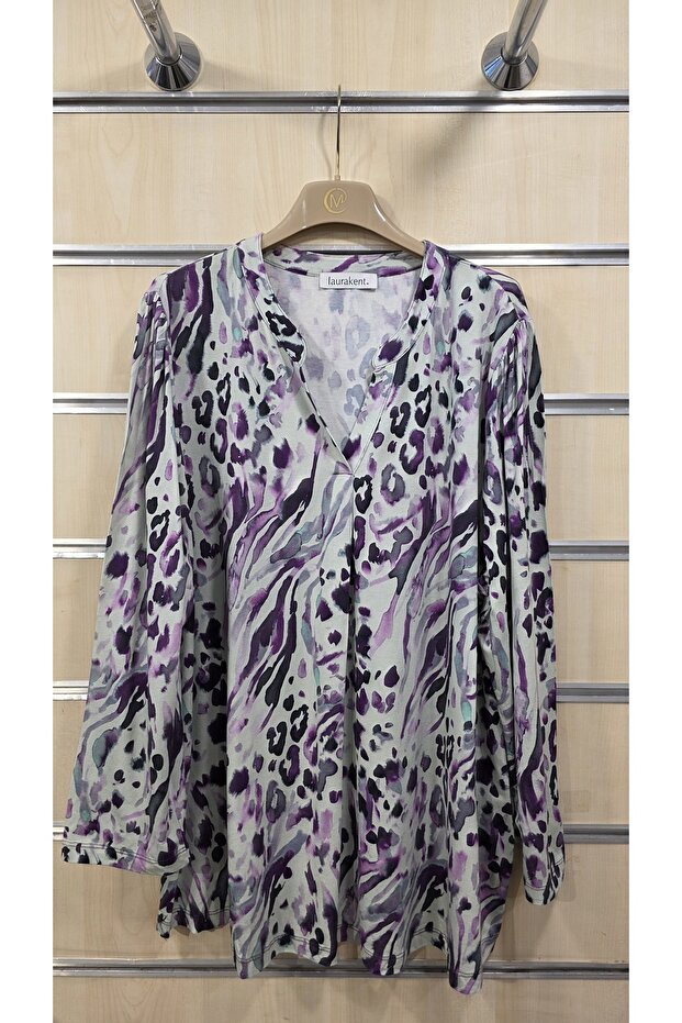 Long Sleeve Tie-Dye Leopard Print Plus Size Combed Cotton Blouse